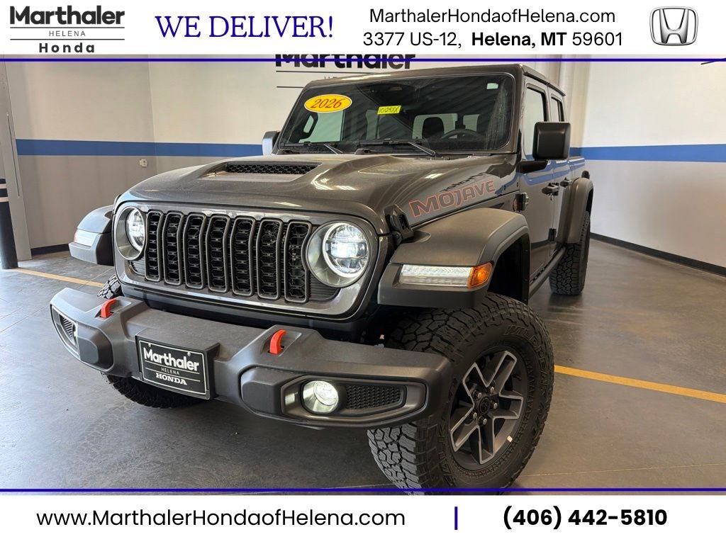 2026 Jeep Gladiator Mojave V6 Hardtop w/ Adaptive Cruise in Granite Crystal Metallic Clearcoat — front three-quarter view