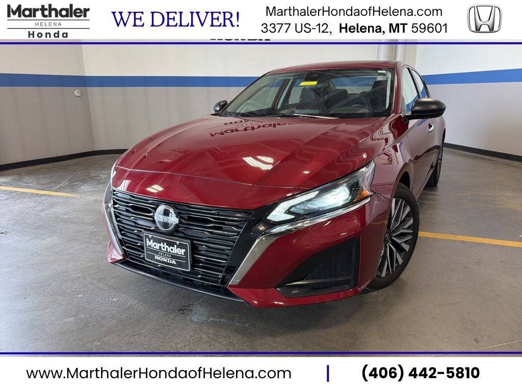 2025 Nissan Altima 2.5 SV in Scarlet Ember — front three-quarter view