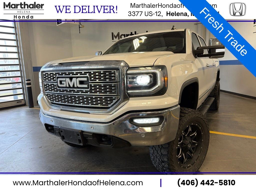 2017 GMC Sierra 1500 SLT 6.2 Premium Plus Pkg in White Frost Tricoat — front three-quarter view