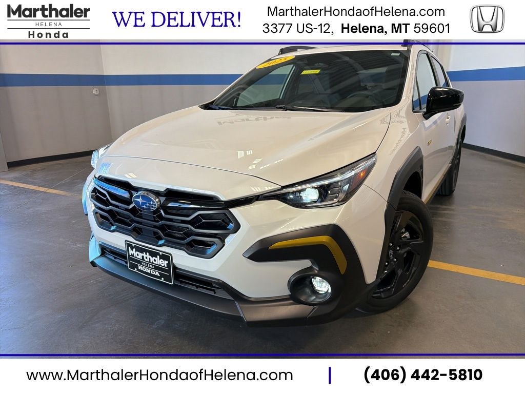2025 Subaru Crosstrek Sport w/ BLIS & Moonroof in Crystal White Pearl — front three-quarter view
