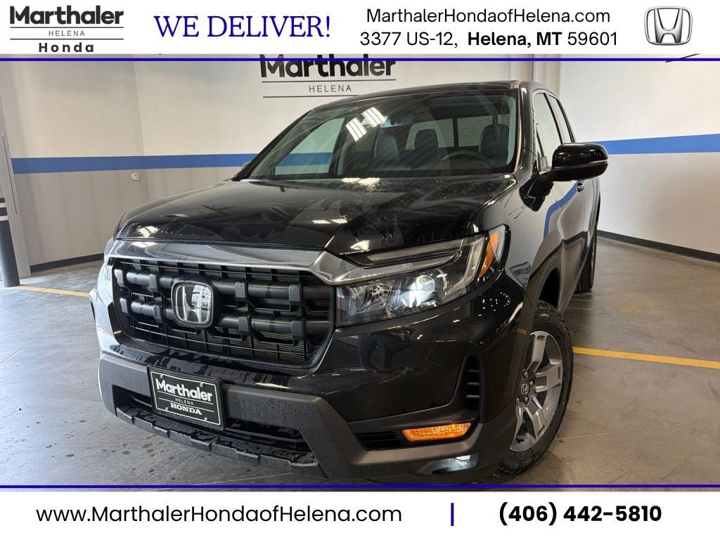 2026 Honda Ridgeline RTL in Crystal Black Pearl — front three-quarter view