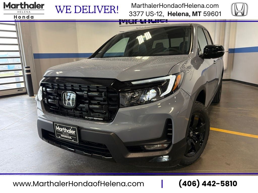 2026 Honda Ridgeline Black Edition in Sonic Gray Pearl — front three-quarter view