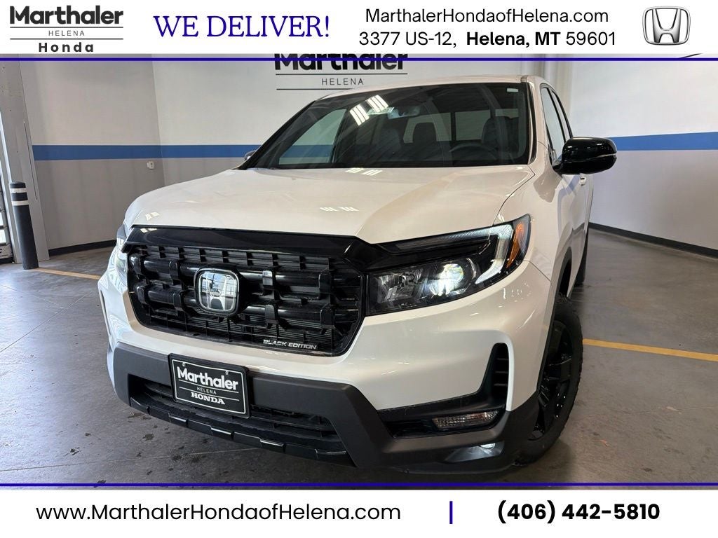 2026 Honda Ridgeline Black Edition in Platinum White Pearl — front three-quarter view