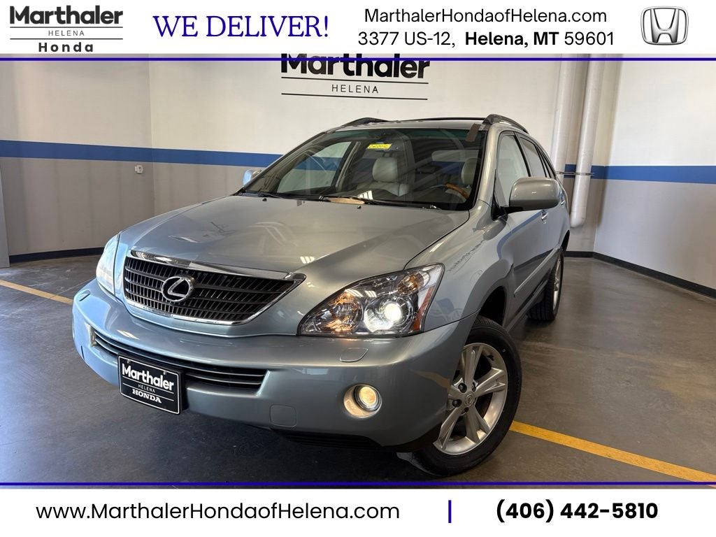 2008 Lexus RX 400h Premium Pkg w/ Nav & Moonroof in Breakwater Blue Metallic — front three-quarter view